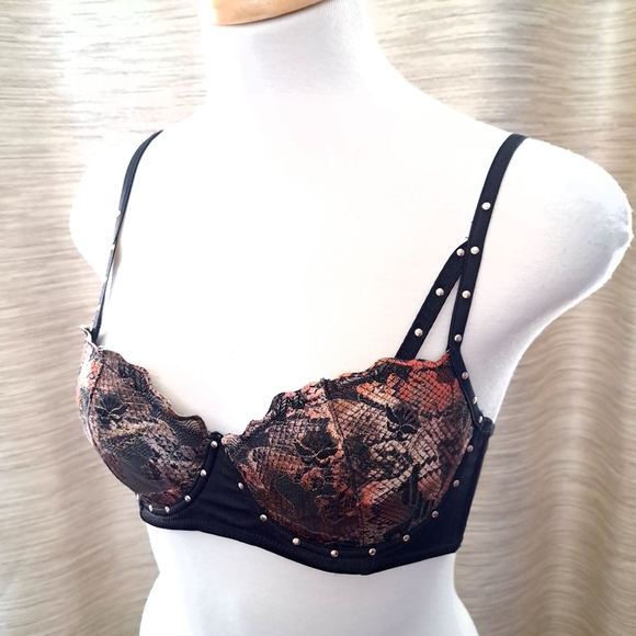 pleasure state Couture | Black Multi color snake skin studded women's bra - Picture 2 of 9